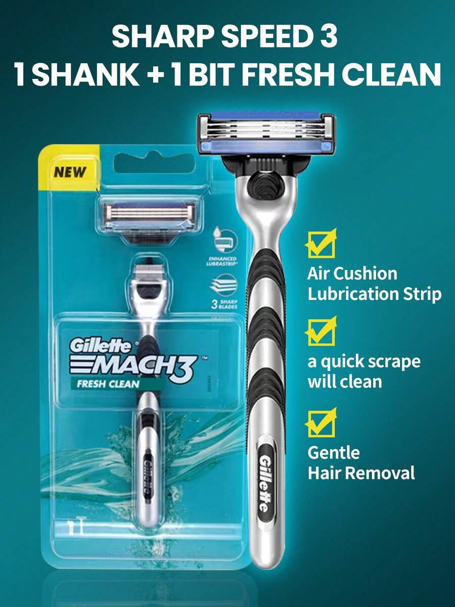 GILLETTE 吉列锋隐3蓝色剃须刀，1个手柄+1个刀头，蓝色防滑手柄+类金刚石碳涂层刀片，2条润滑条+10档精准修剪器，全身可水洗，手动剃须刀，适用于日常粗硬胡茬 - 吉列鋒速3藍 1刀柄+1刀頭 - 查看 1