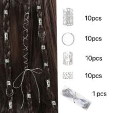 41 件套剑麻绳太阳形发圈套装，女士编织发饰，节日派对发夹，爪夹，发夹，发夹，发夹，发夹 - 銀色 - 查看 1