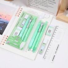 6 Stücke/Set Schüler Prüfungs Schreibwaren Set, mechanischer Bleistift Set, Bleistift Schreibwaren Set Geschenkbox, Schüler Preis Cartoon Schreibwaren Set süßer Bleistift Geschenk Schulsachen Schulanfang (2 Stücke schwarze Gelschreiber + 1 Stück Lineal + 1 Stück Bleistift + 1 Stück Bleistiftmine + 1 Stück Radiergummi)