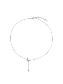 1pc Fashionable Elegant Butterfly Zirconia Pendant Necklace - Silver - View 8