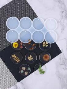 1pc 8 Cavities Round Resin Jewelry Casting Molds Clear Flat Round Resin Pendant Silicone Molds With Hanging Hole For Resin Epoxy UV Resin Soap DIY Craft