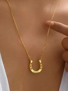 1Pc Personalized Name Necklace, Stainless Steel Jewelry,Custom Horseshoe Necklace, Engraved With Your Name Or Horse Name, Lucky Horseshoe Pendant Necklace For Girl Christmas Gifts - Multicolor - View 1