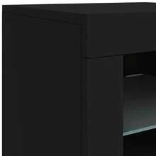 Larryhot Gabinete auxiliar con luces  de madera de ingeniería negra, hermoso y práctico, ideal para almacenamiento y decoración del hogar. - Negro - Ver 11