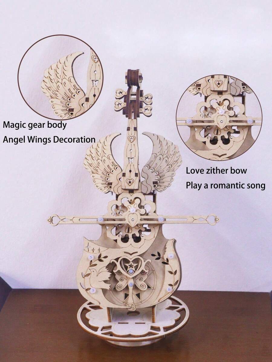 152片儿童3D木质复古音乐盒机械模型套件 - DIY小提琴组装工艺品，带电机和齿轮驱动 - 成人青少年礼物 - 3D立体拼图 - 木制玩具 - 房间装饰品 - 卧室装饰 - 毕业礼物，圣诞节>装饰