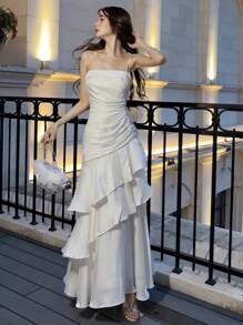 Women Elegant And Chic Apricot Prom Dress Vintage Party Evening Formal Dresses Cami Female Bodycon Slim Birthday Wedding Guest Homecoming Beach Holiday Vacation