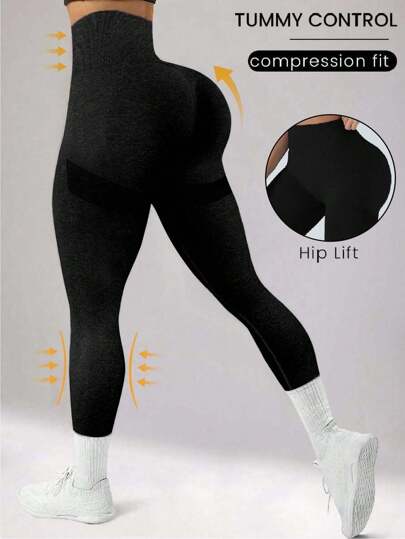 1 pieza Leggings deportivos sin costuras, de alta elasticidad, para mujer, aptos para correr, ciclismo, fitness y múltiples escenarios deportivos