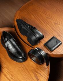 Men's Casual Loafer Shoes Stitched Piettro Work Events Comfortable + Wallet And Belt Father's Day - màu đen - Xem 1