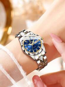 OLEVS. BINBOND 奢华女士手表 高品质钻石女士石英表 防水日期显示不锈钢女士金表 - 藍色 - 查看 1