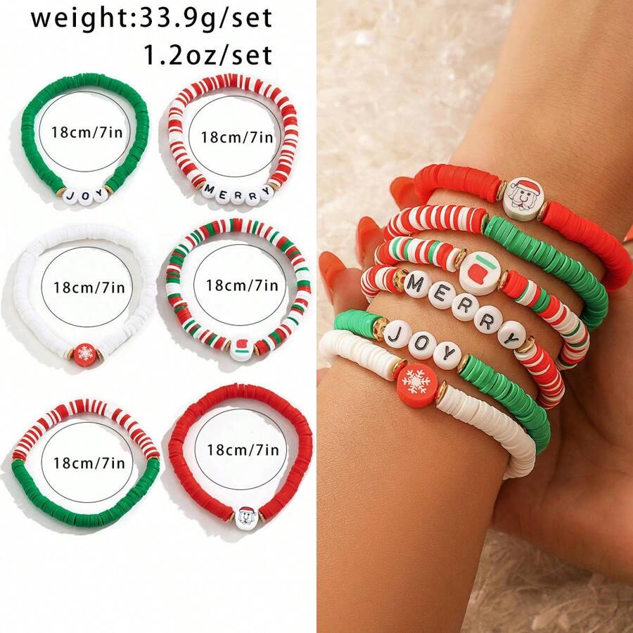 Adad111 2025 Fashion Christmas Letter Contrasting Soft Ceramic Beaded Set Bracelet Creative Snowman Bracelet Versatile Hand Decoration