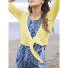 Women Tie Front Shrug 3/4 Sleeve Sheer Bolero Knotted Lightweight Cardigan For Women Tops Women Fall Outfits - 淡黃色 - 查看 2