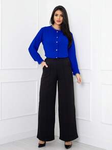 camisa social feminina manga longa com renda tecido duna