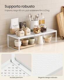 Scaffale Portaspezie, Estensibile, Organizzatore da Cucina, Scaffale da Cucina Piccolo, Organizzatore per Armadio, Metallo, Organizzatore da Tavolo, Scarpiera, Bianco Opaco - Bianco Opaco - Visualizzare 3