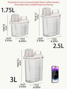 1个/2个 1.75升/2.5升/3升洗衣粉收纳罐，家用塑料皂桶，罐装洗衣粉收纳盒，专用收纳盒，大容量，桶身和盖子均有刻度，带提手，密封防漏设计，加厚PP材质，洗衣桶，洗衣液桶，洗衣粉桶，浴室配件，房间装饰 - 彩色 - 查看 3