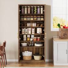 LITTLE TREE 68.9" Tall Storage Cabinet With Doors, Kitchen Pantry Cabinet With Adjustable Shelves, Kitchen Cupboard Food Pantry Floor Storage Cabinet For Living Room, Bathroom, Office, Rustic Brown - 質樸棕色 - 查看 10