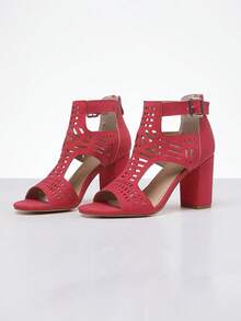 Elegant Women High Heels Sandals Peep Toe Hollow Summer Classic Comfortable Dress Shoes - 紅色 - 查看 4