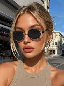 1副女士塑料金属椭圆形豹纹框复古时尚眼镜，适合音乐节、街头摄影、户外活动、商务休闲等场合，是女士时尚配饰，椭圆形镜框。 - 純色 - 查看 13