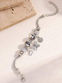 1 件女孩时尚手链，波西米亚银蝴蝶吊坠，水钻和串珠优雅手链，适合派对、宴会的礼物