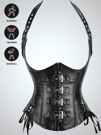 1 Pieza Corsé negro sexy de Halloween, entrenador de cintura con correa y hebilla ajustable, prenda moldeadora para control del abdomen para fiestas festivas