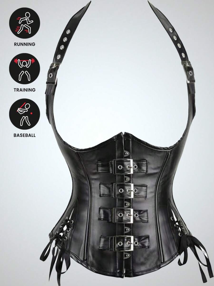 1 Pieza Corsé negro sexy de Halloween, entrenador de cintura con correa y hebilla ajustable, prenda moldeadora para control del abdomen para fiestas festivas