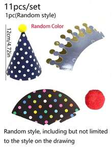Set de 11 piezas de sombreros de fiesta de cumpleaños para bebé - Sombreros cónicos lindos, coronas y bolas de burbujas esponjosas para cumpleaños de bebé, baby shower, celebración del primer mes, revelación de género, suministros y decoraciones para fiestas infantiles - Multicolor - Ver 6