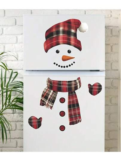 1 套圣诞雪人冰箱贴纸 - 自粘 PVC 墙贴、红白雪人围巾贴纸、圣诞马桶贴纸、圣诞家居窗户装饰贴纸、用于家庭厨房、餐厅、浴室装饰、红色图案玻璃门窗装饰、不对称形状
