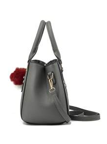 大容量毛球装饰小钱包女士手提包，商务休闲单肩包，母亲节礼物，适合职业女性、OL，非常适合工作、商务、通勤、上学等场合。 - 深灰色 - 查看 5