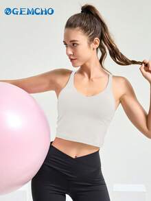 Áo tank top thể thao dáng dài không gọng, có đệm mút, hỗ trợ vừa phải dành cho nữ, thích hợp cho mùa hè. - Màu Xám nhạt - Xem 9