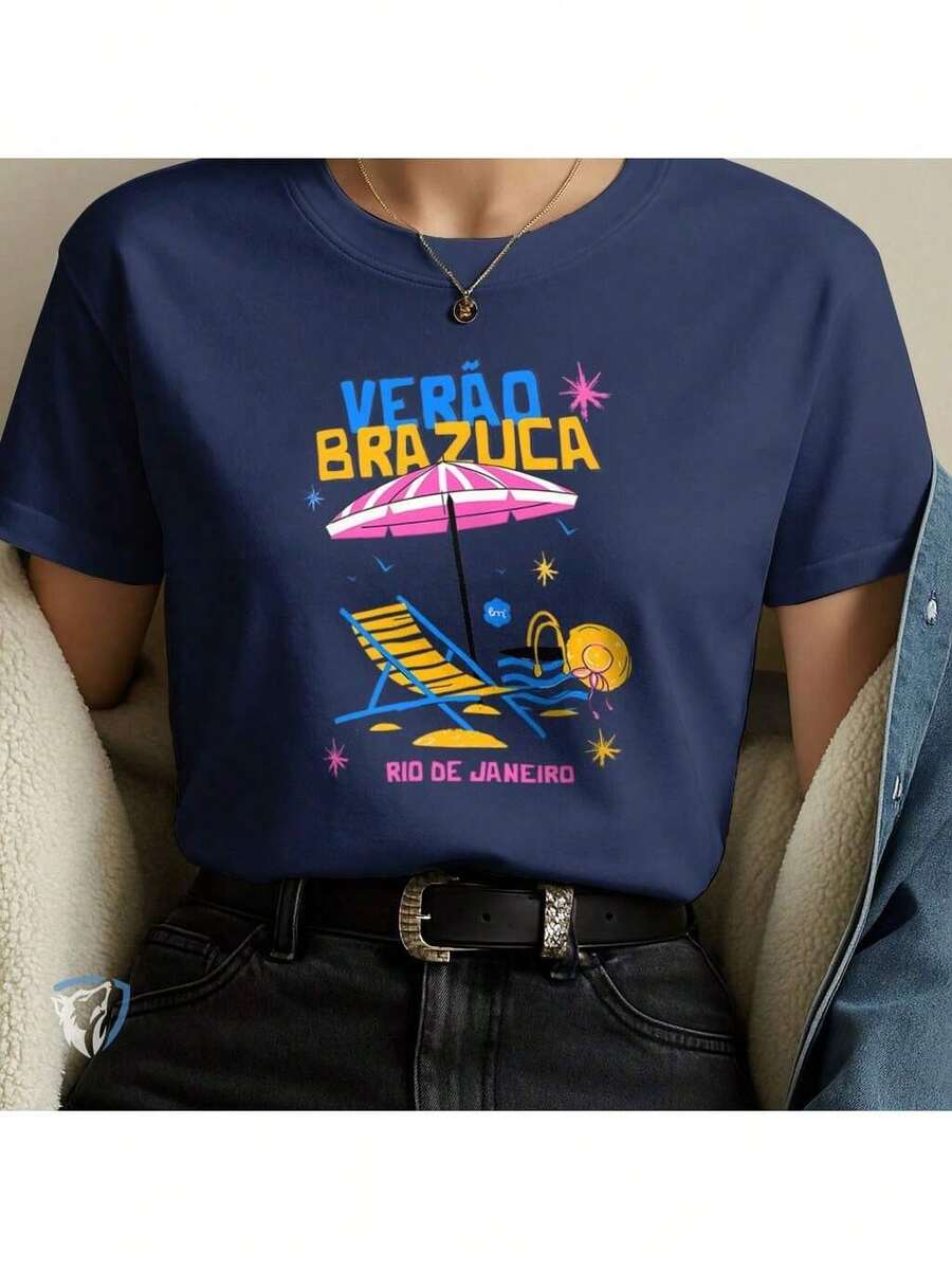 Creative Summer T-Shirt | Light Print With Exclusive Style - Navy Blue - View 1