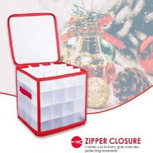 1pc Christmas Decoration Storage Box With 64 Compartments, Zipper Snowflake Christmas Ball Storage Container, Small Trinket Decoration Organizer Box, Vinyl Decorative Plastic Box With Handle, Christmas Storage Box And Organizer