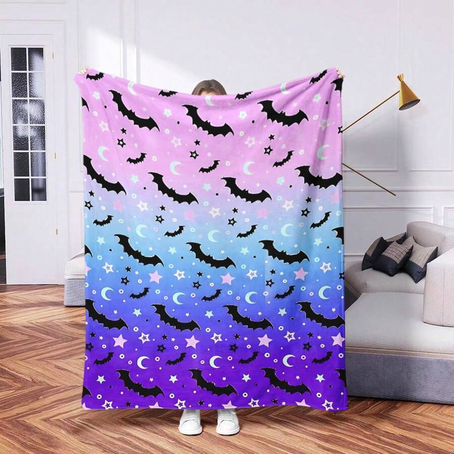 1pc Unique Design Colorful Halloween Bat Pattern Blanket - Soft, Comfortable, Lightweight And Warm Blanket - Soft, Warm, Comfortable, Suitable For Sofa, Bed, Car, Office, Camping - All Season Creative Gift Blanket