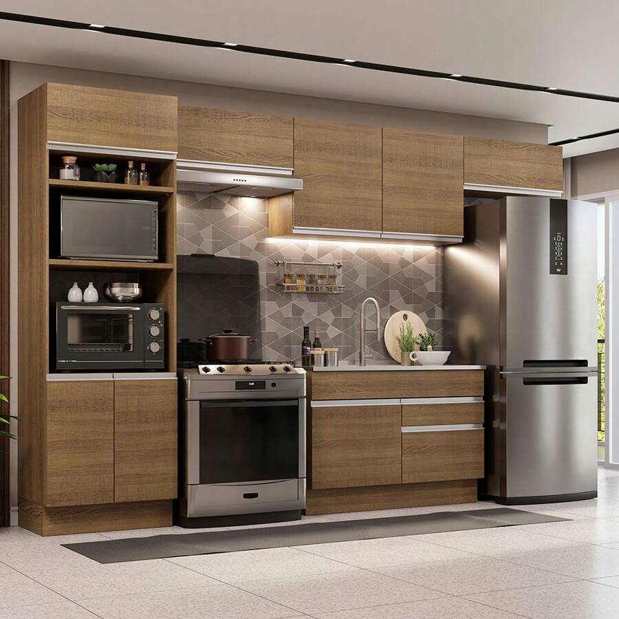 Integral Kitchen 350cm Glamy Madesa 01 Brown Color - Brown - View 1