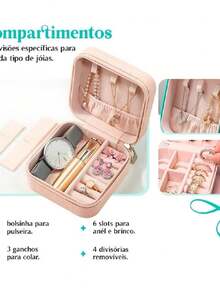 Jewelry Organizer Travel Jewelry Display Portable Travel Jewelry Boxes Storage Organizer - 玫瑰紅 - 查看 9