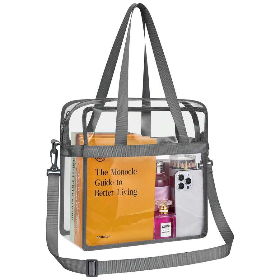 Clear Bags Stadium Approved Clear Tote Bag With Zipper Closure Crossbody Messenger Shoulder Bag With Adjustable Strap - Charcoal Grey - View 1
