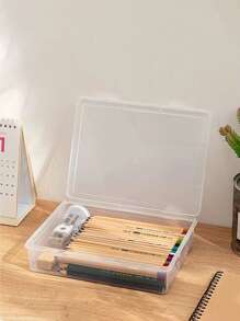 1/2/3pcs Transparent Plastic File Storage Boxes With Lids, A4 Size, Multi-Purpose Desk Organizer For Documents And Magazines, Rectangular Office Supplies Holder, Document Storage Box, Storage File Boxes,For School Supplies,Back To School