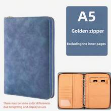 商务拉链袋笔记本A5活页本套装学校用品办公多功能会议记录簿配有卡槽和手机支架仿PU皮革活页夹 - A5 - 查看 21