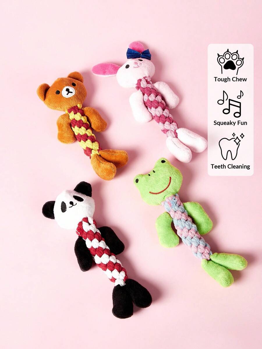 PETSIN 1 件宠物毛绒绳编织玩具，可爱动物形状青蛙熊猫兔子设计，用于狗狗训练和互动的咀嚼玩具