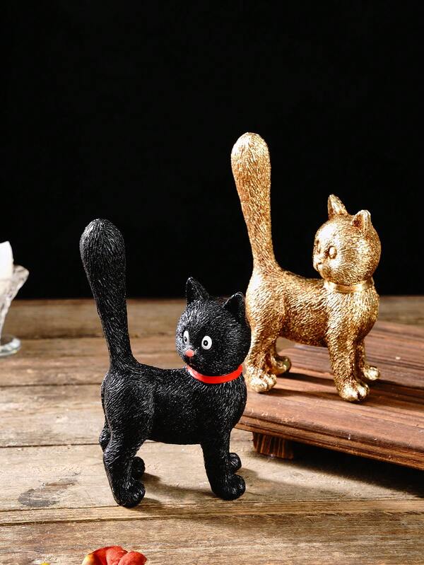 1 pieza Estatua de gato negro, material de resina, decoración de escritorio para Halloween, manualidades para crear ambiente festivo de Halloween, figura de gato para decoración de escena de Halloween