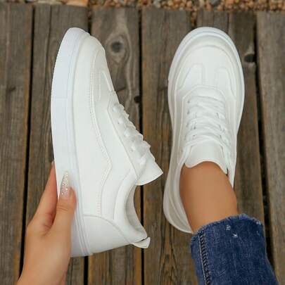 1 双女式休闲系带低帮 PU 运动鞋，运动风格，户外滑板鞋