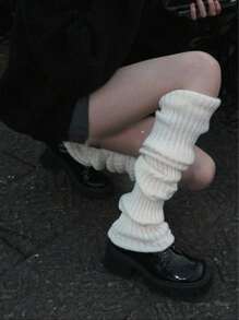 1 Pair Women Solid Color Warm Decorative Cute Leg Warmers, Suitable For Spring, Autumn And Winter, Cozy