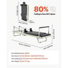 Foldable Pilates Reformer, Pilates Workout Machine For Home Gym Studio Use, Pilates Bed With Dual Resistance- Spring & Cord, Reformer Set For Advanced Users And Beginners, Up To 400 LBS - Black - View 7