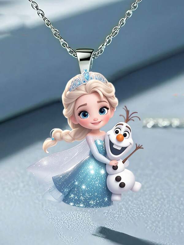 1 Pieces, 2D Flat Disney Frozen Princess Elsa Acrylic Necklace, Fashionable Sweater Pendant, Perfect Birthday Party Gift, 2D Design, 2D Flat