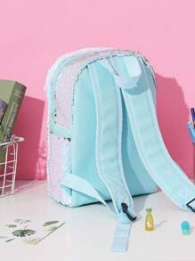 1 PC Shiny Sequined Unicorn Backpack - Cute Pastel-Colored Glitter School Bag With Flower Decorations, Adjustable Shoulder Straps, Lightweight PU Material, Suitable For School Use