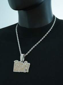1pc Fashionable New Fully Rhinestone "Brother Over Money" Pendant Necklace, Men's Jewelry Accessory - Brother Over Money - View 3