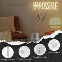 “I'M POSSIBLE” LED 霓虹灯，USB 供电壁挂灯，开关控制，多用途装饰，适用于卧室、健身房、办公室、游戏室、客厅、男人窝 - 无需电池