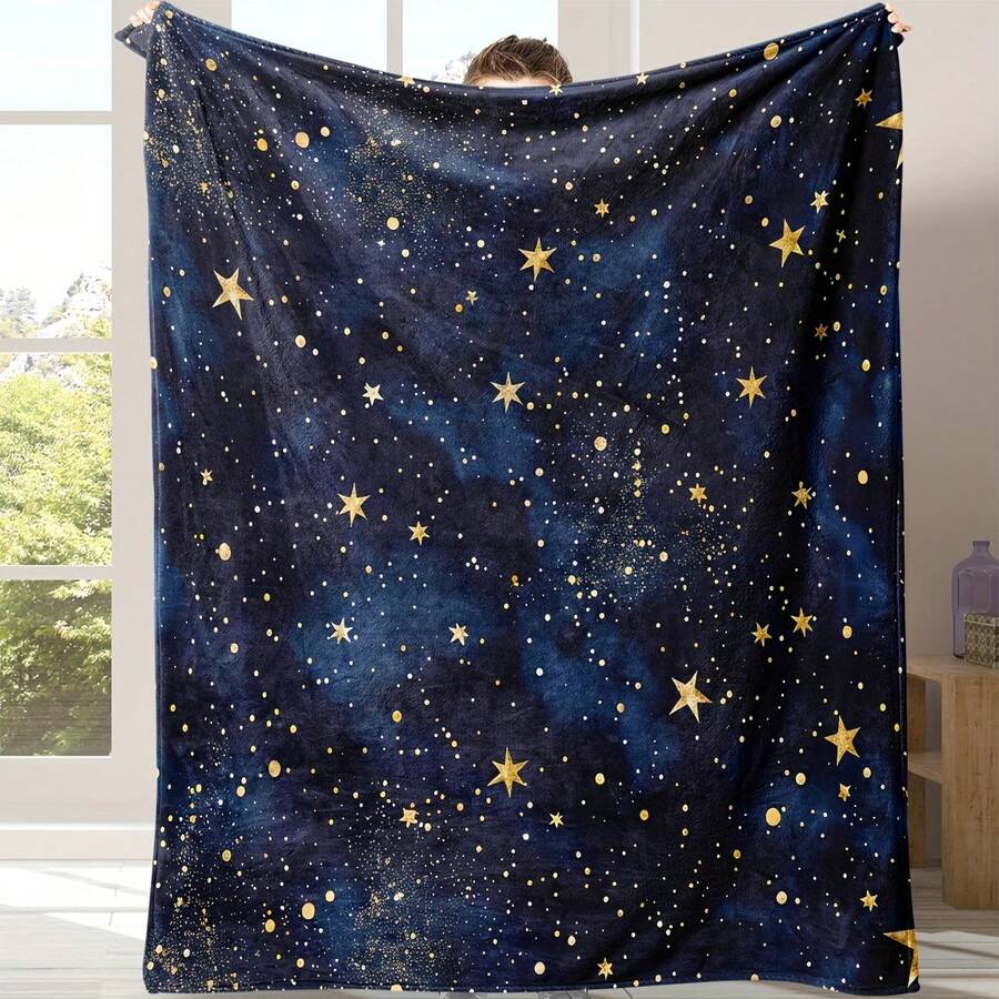 1PC Starry Flannel Blanket Nap Blanket Sofa Bed Sofa Use Warm Comfortable Soft Blanket Home Comfort Lightweight Blanket Sofa Bed Travel Camping Living Room Office Sofa Chair Bed Flannel RDLU - Multicolor - View 1