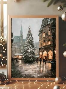 1pc Winter Canvas Print Wall Art Print Christmas Tree Winter Wonderland Classic Picture Poster Old European City Cityscape Holiday Decor, Modern Classical Christmas Canvas Art Print, Vintage Tree Poster, Christmas Wall Art, Bedroom Decor, Living Room Decor Home Decor Christmas Decorations - Multicolor - View 4