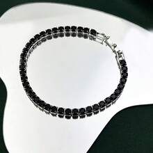 1 件简约铜锆石圆形网球手链，男女适用，黑色 - 黑色 - 查看 3