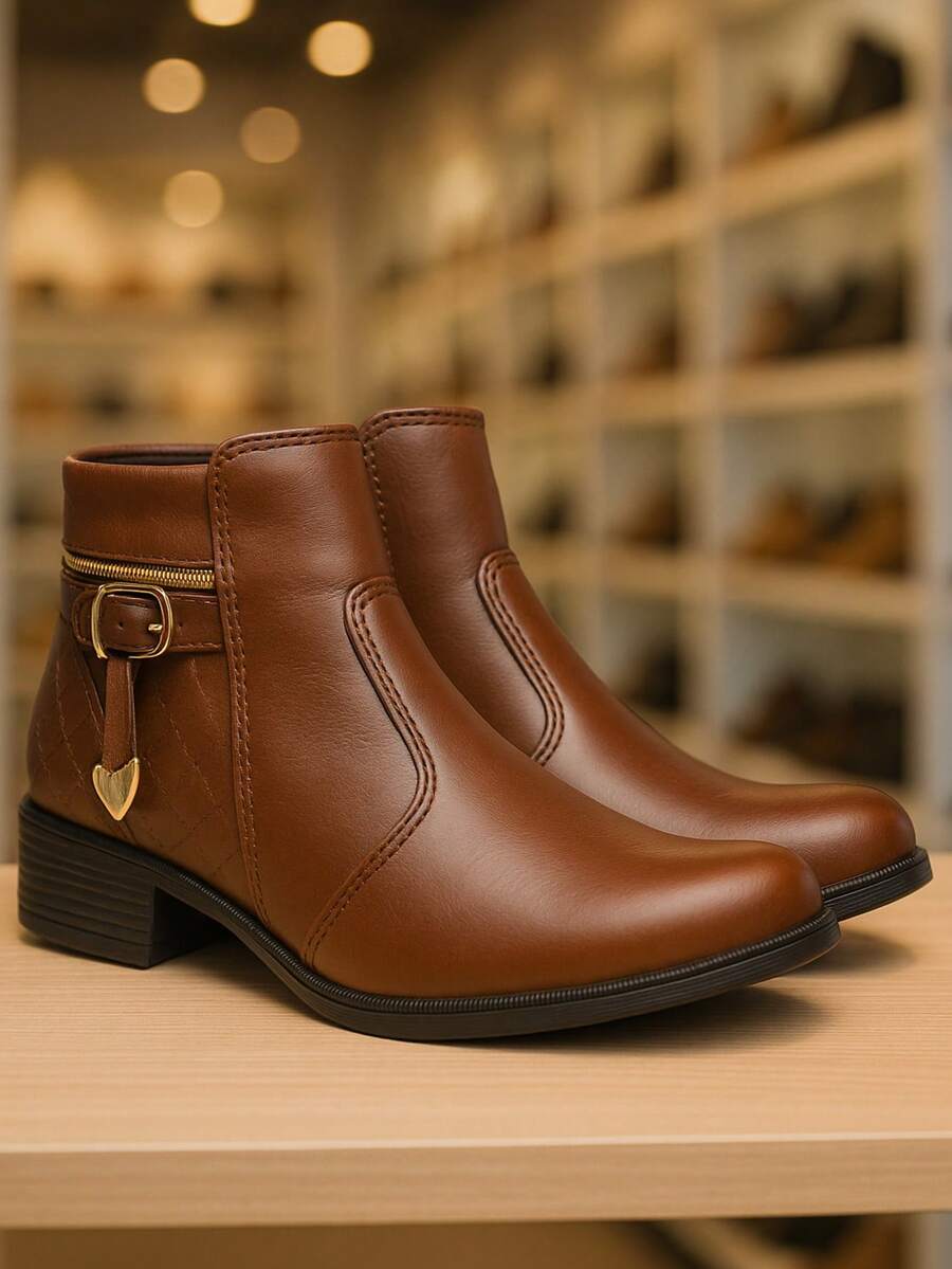 Women's Casual Ankle Boots, Low Heel, Short Shaft, Casual, Comfortable, Black And Brown - 鏽棕色 - 查看 1