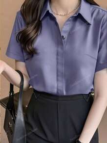 Cămașă din satin cu mânecă scurtă, elegantă și retro, în stil Hong Kong