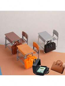 1 Set Of 3pcs Miniature Desk, Classroom, Backpack Model/Dollhouse Miniature Desk & Chair Set/DIY Decor/Roleplay Toy For Boys & Girls/Mini Scene Prop/Suitable For Graduation & Back To School Gift For Friends, Meaningful Souvenir - Multicolor - View 19